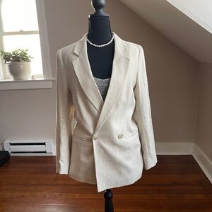 H&M Beige Linen Button Blazer